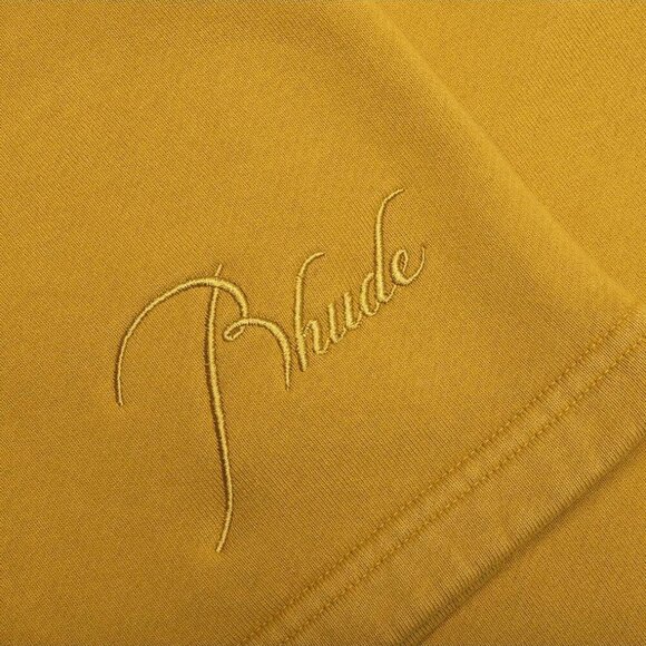 Rhude Men's Yellow Logo Embroidered Drawstring Sweatshorts - Picture 5 of 6